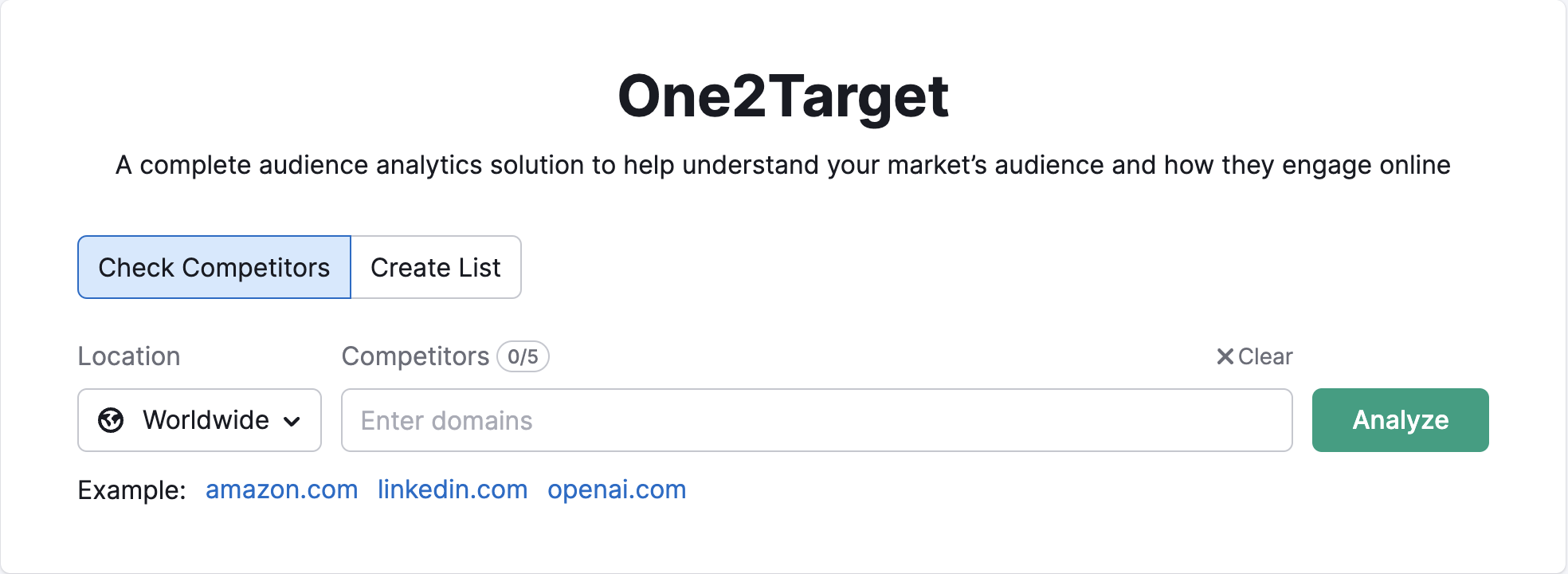 One2Target main page